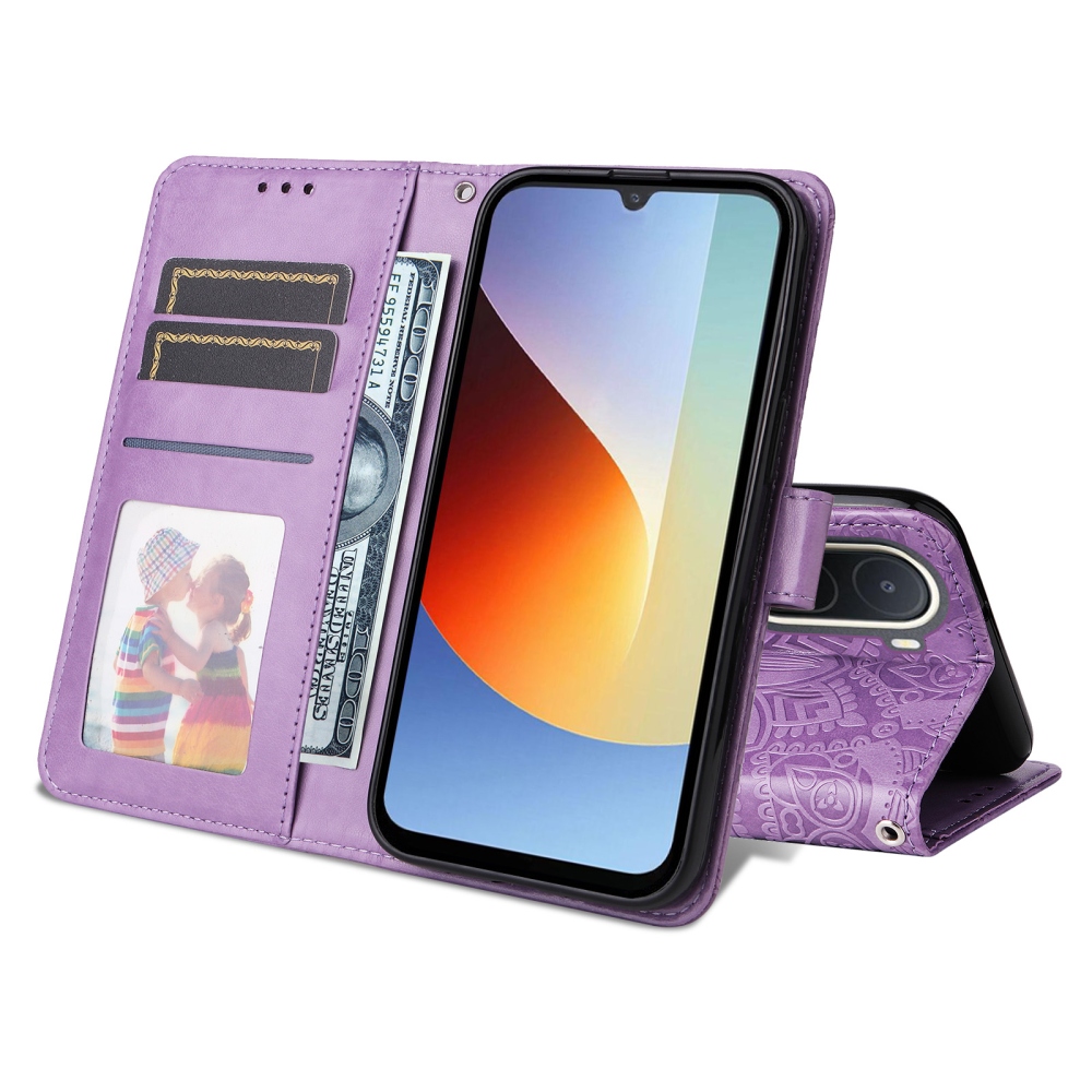 Napraforgó könyv tok a Xiaomi Redmi A7 Pro-hoz - lila