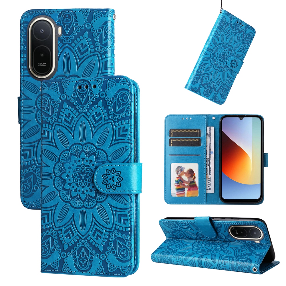 Napraforgó könyv tok a Xiaomi Redmi A7 Pro-hoz - kék