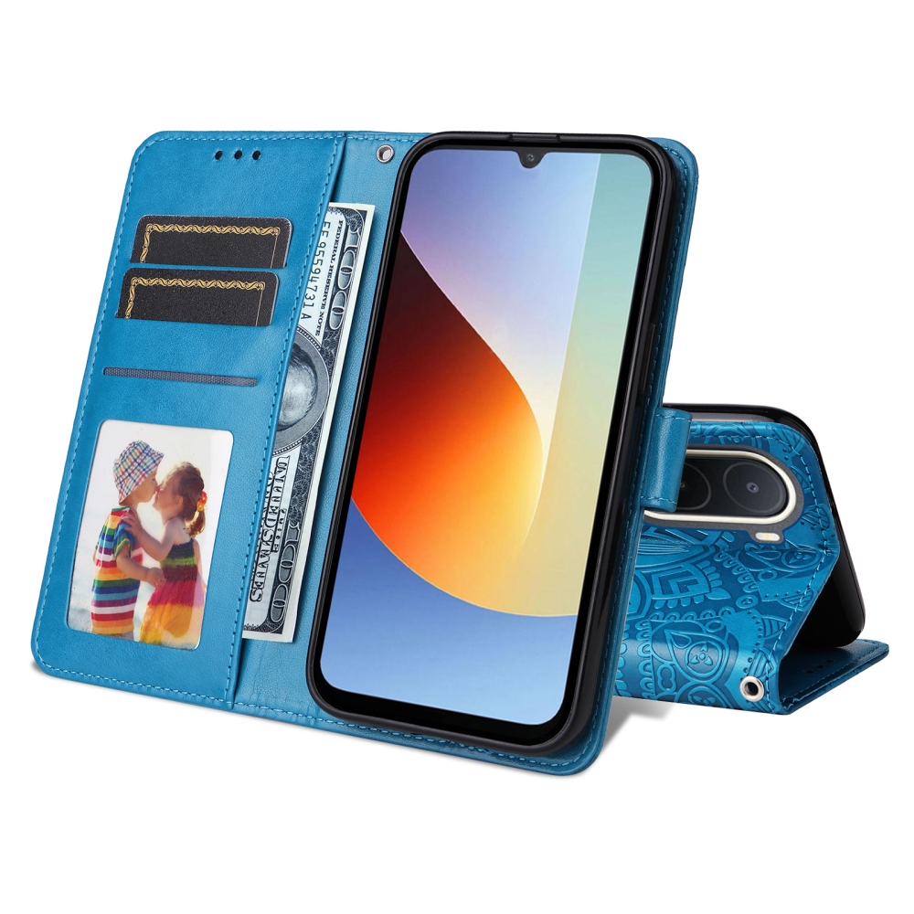 Napraforgó könyv tok a Xiaomi Redmi A7 Pro-hoz - kék