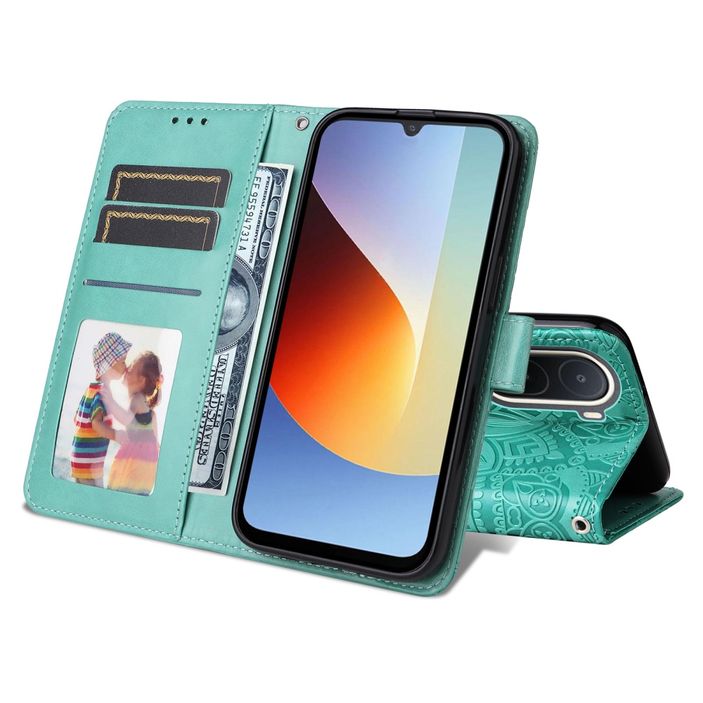 Napraforgó könyv tok a Xiaomi Redmi A7 Pro-hoz - teal színű