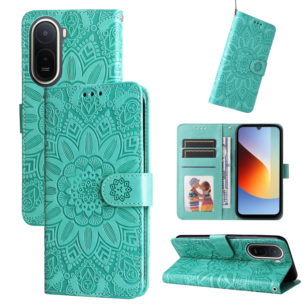 Napraforgó könyv tok a Xiaomi Redmi A7 Pro-hoz - teal színű