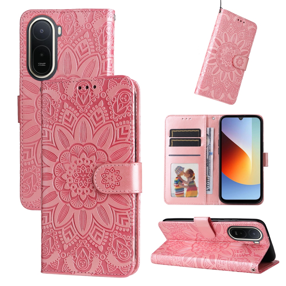 Napraforgó könyv tok a Xiaomi Redmi A7 Pro-hoz - rózsaszínű