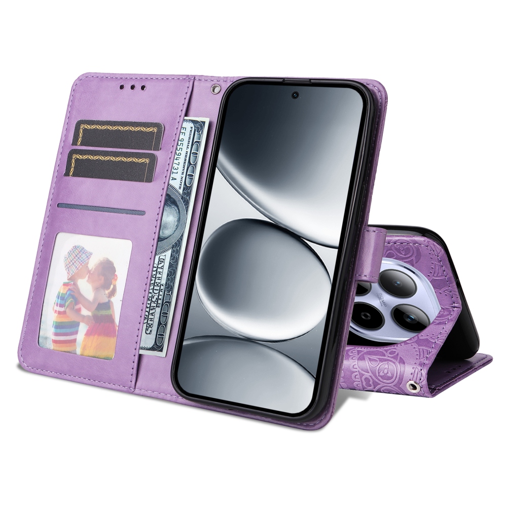 Napraforgó könyv tok a Xiaomi Redmi Note 15 Pro 4G-hez - lila