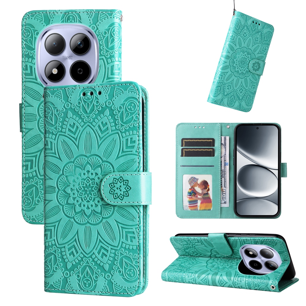 Napraforgó könyv tok a Xiaomi Redmi Note 15 Pro 4G-hez - teal színű