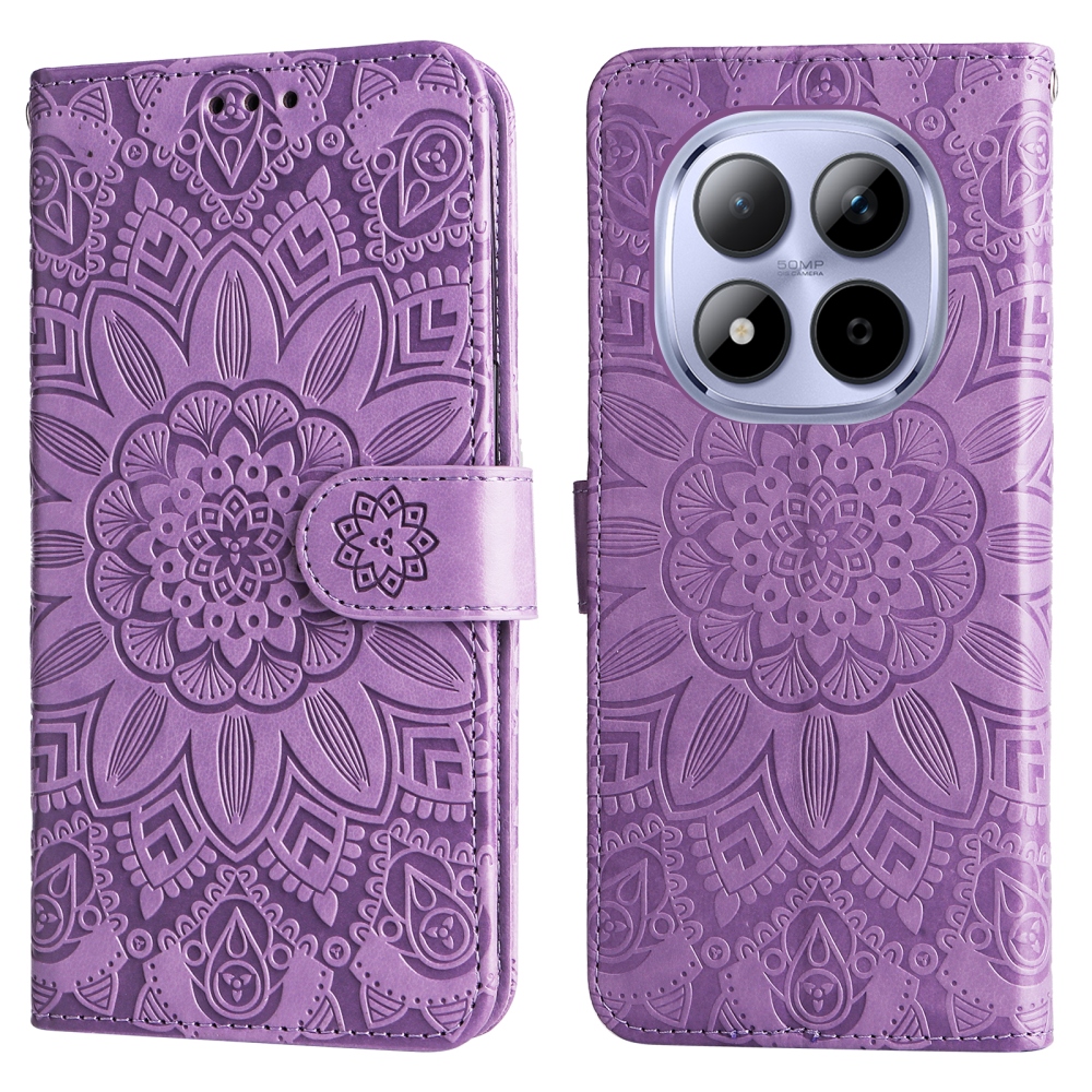 Napraforgó könyv tok a Xiaomi Redmi Note 15 Pro 5G-hez - lila