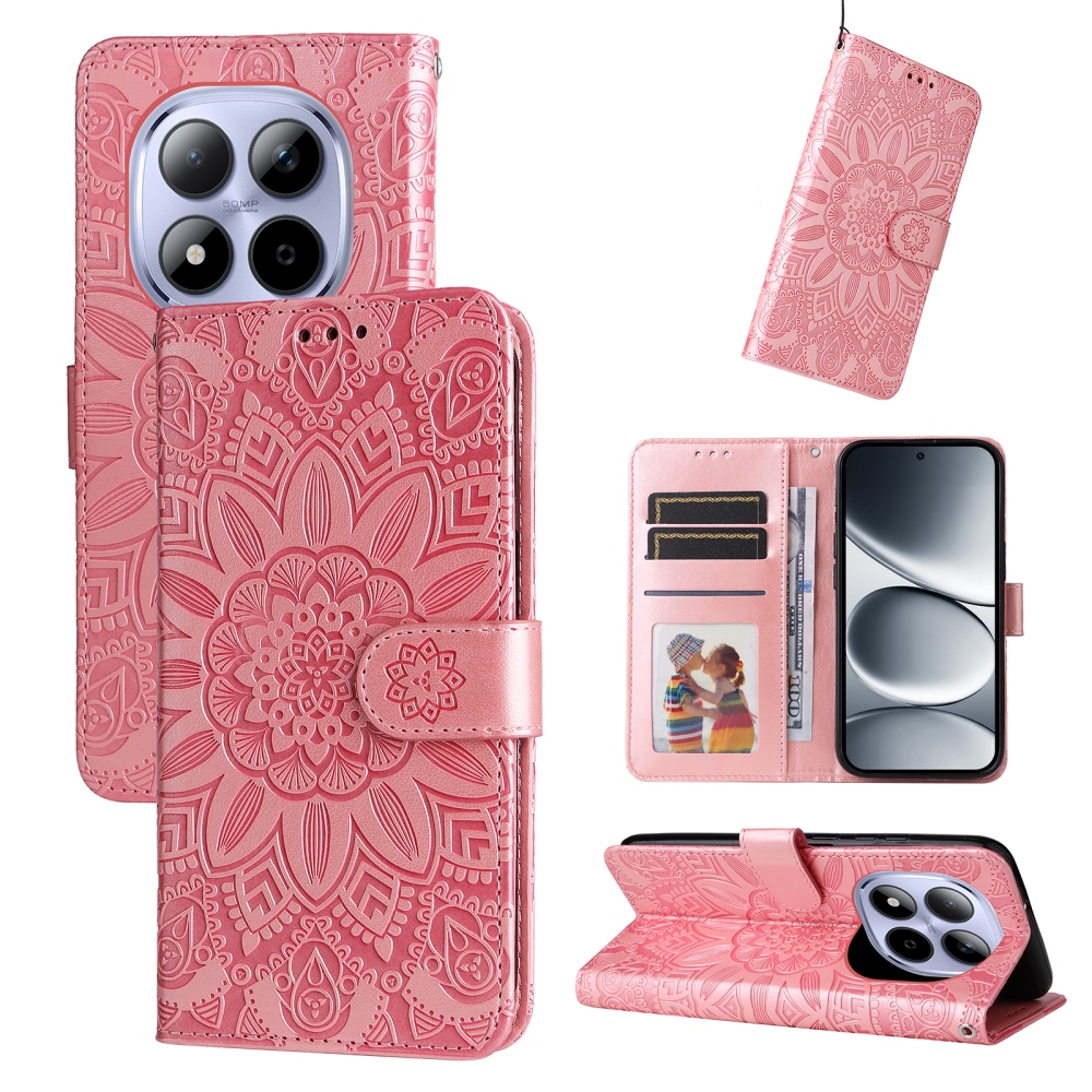 Napraforgó könyv tok a Xiaomi Redmi Note 15 Pro 5G-hez - rózsaszínű