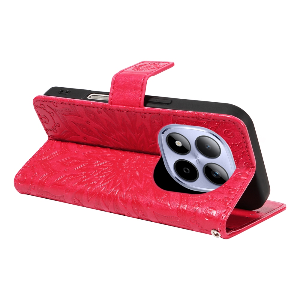 Napraforgó könyv tok a Xiaomi Redmi Note 15 Pro 5G-hez - piros