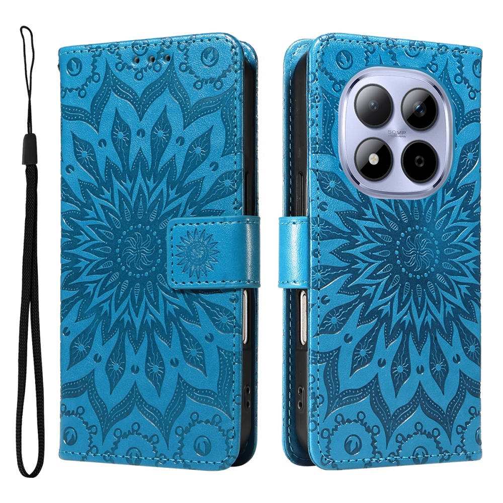 Napraforgó könyv tok a Xiaomi Redmi Note 15 Pro 5G-hez - kék