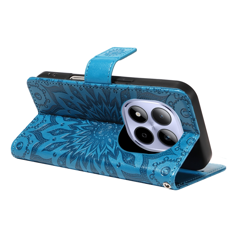 Napraforgó könyv tok a Xiaomi Redmi Note 15 Pro 5G-hez - kék