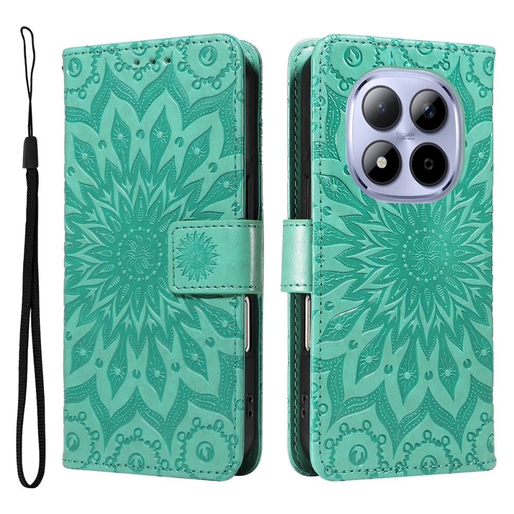 Napraforgó könyv tok a Xiaomi Redmi Note 15 Pro 5G-hez - teal színű