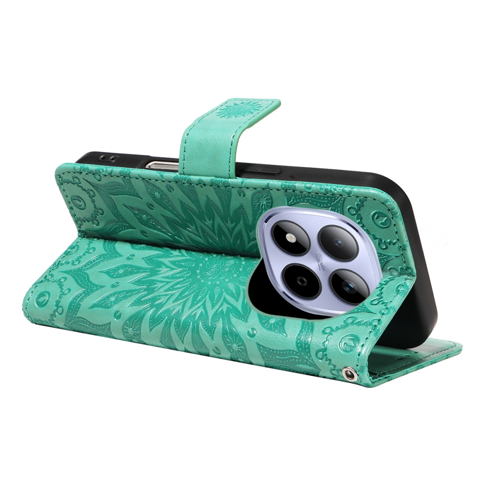 Napraforgó könyv tok a Xiaomi Redmi Note 15 Pro 5G-hez - teal színű