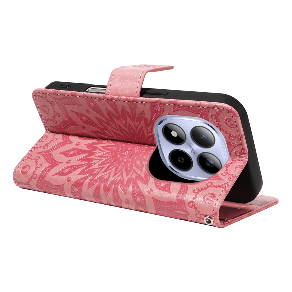 Napraforgó könyv tok a Xiaomi Redmi Note 15 Pro 5G-hez - rózsaszínű