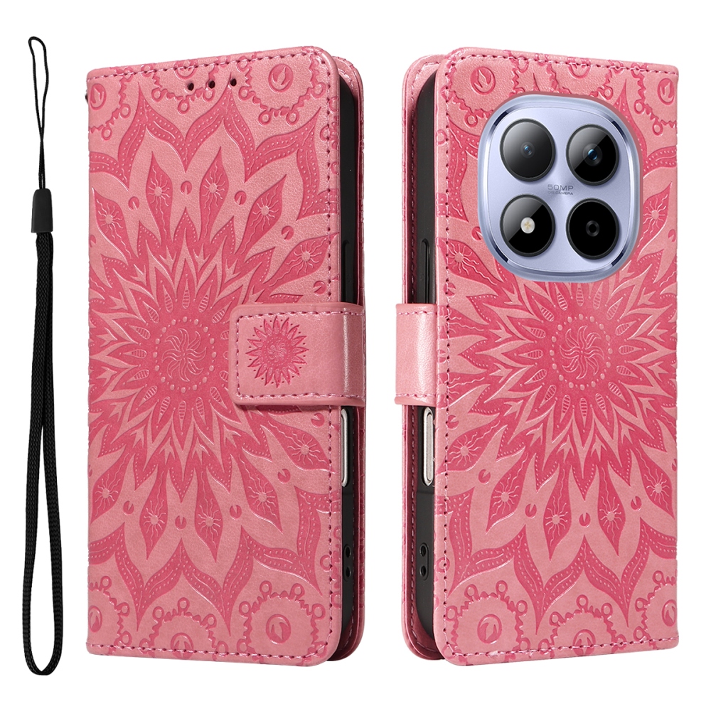 Napraforgó könyv tok a Xiaomi Redmi Note 15 Pro 5G-hez - rózsaszínű