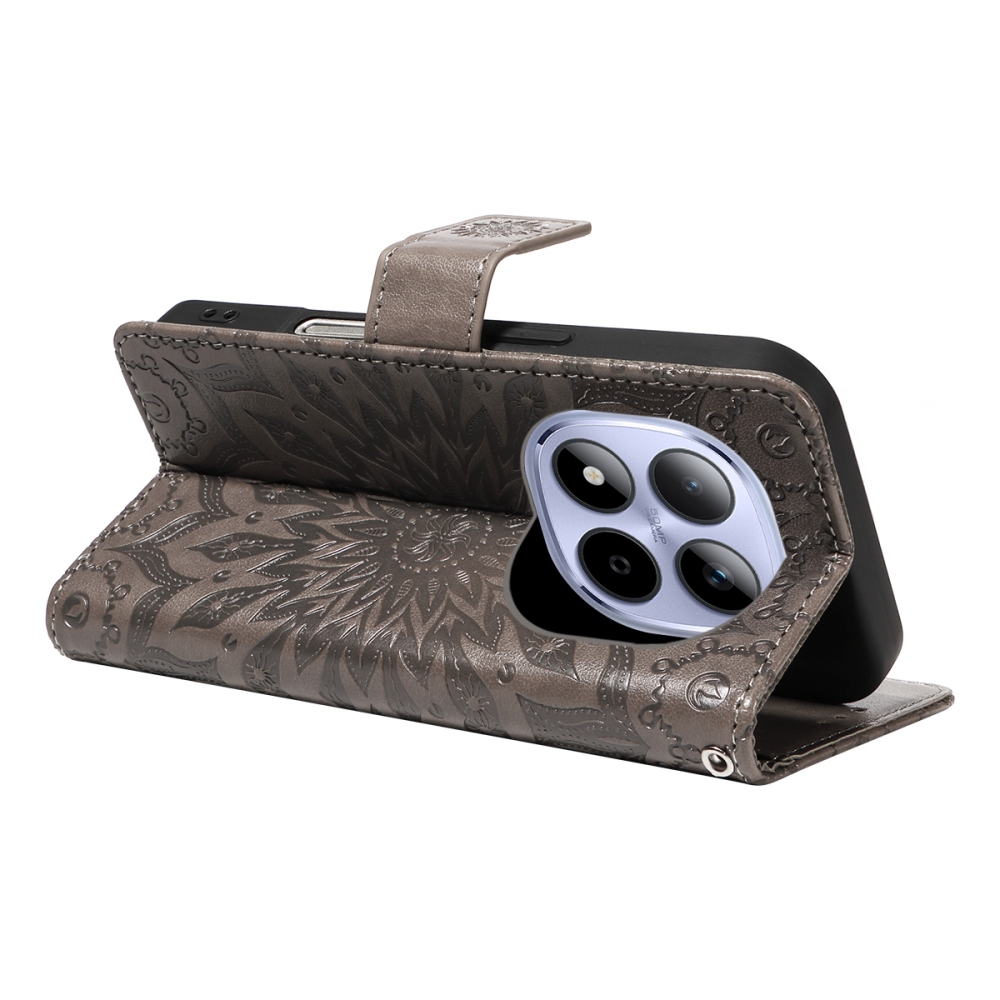 Napraforgó könyv tok a Xiaomi Redmi Note 15 Pro 5G-hez - szürke