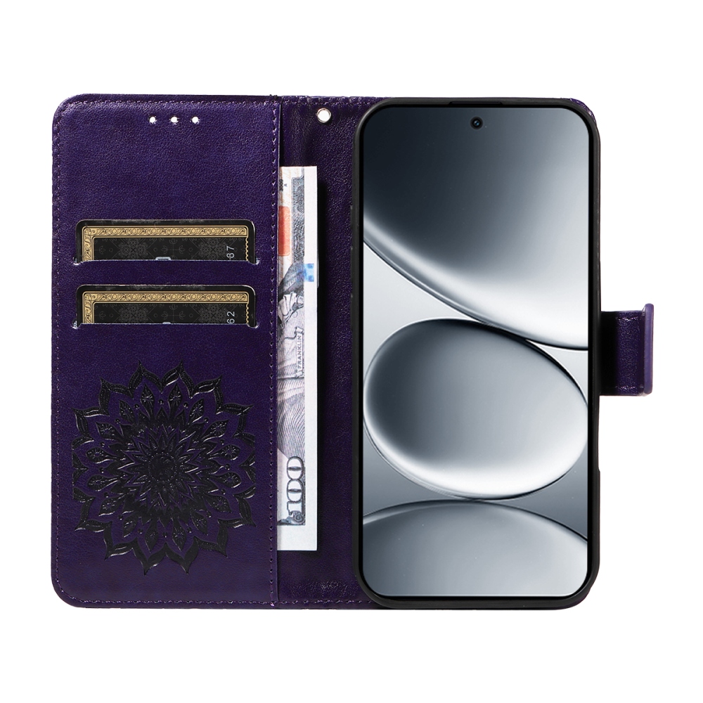 Napraforgó könyv tok Xiaomi Redmi Note 15 Pro 5G-hez - sötét lila