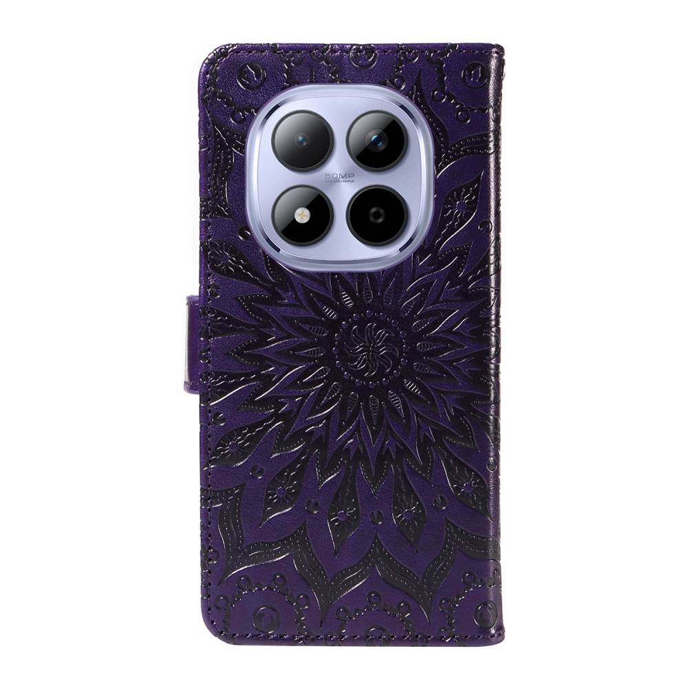 Napraforgó könyv tok Xiaomi Redmi Note 15 Pro 5G-hez - sötét lila