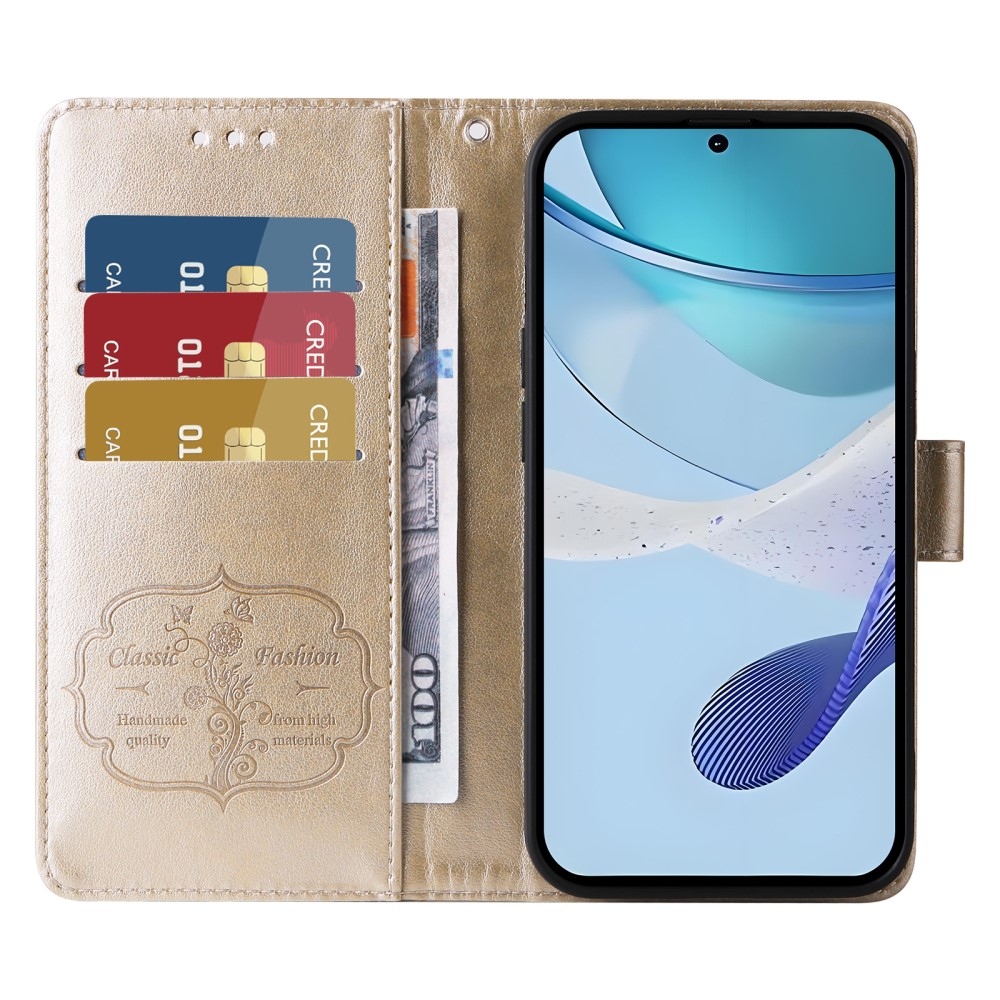 Virágos könyvtáska a Realme 14x 5G/Realme C75 készülékhez - arany színű