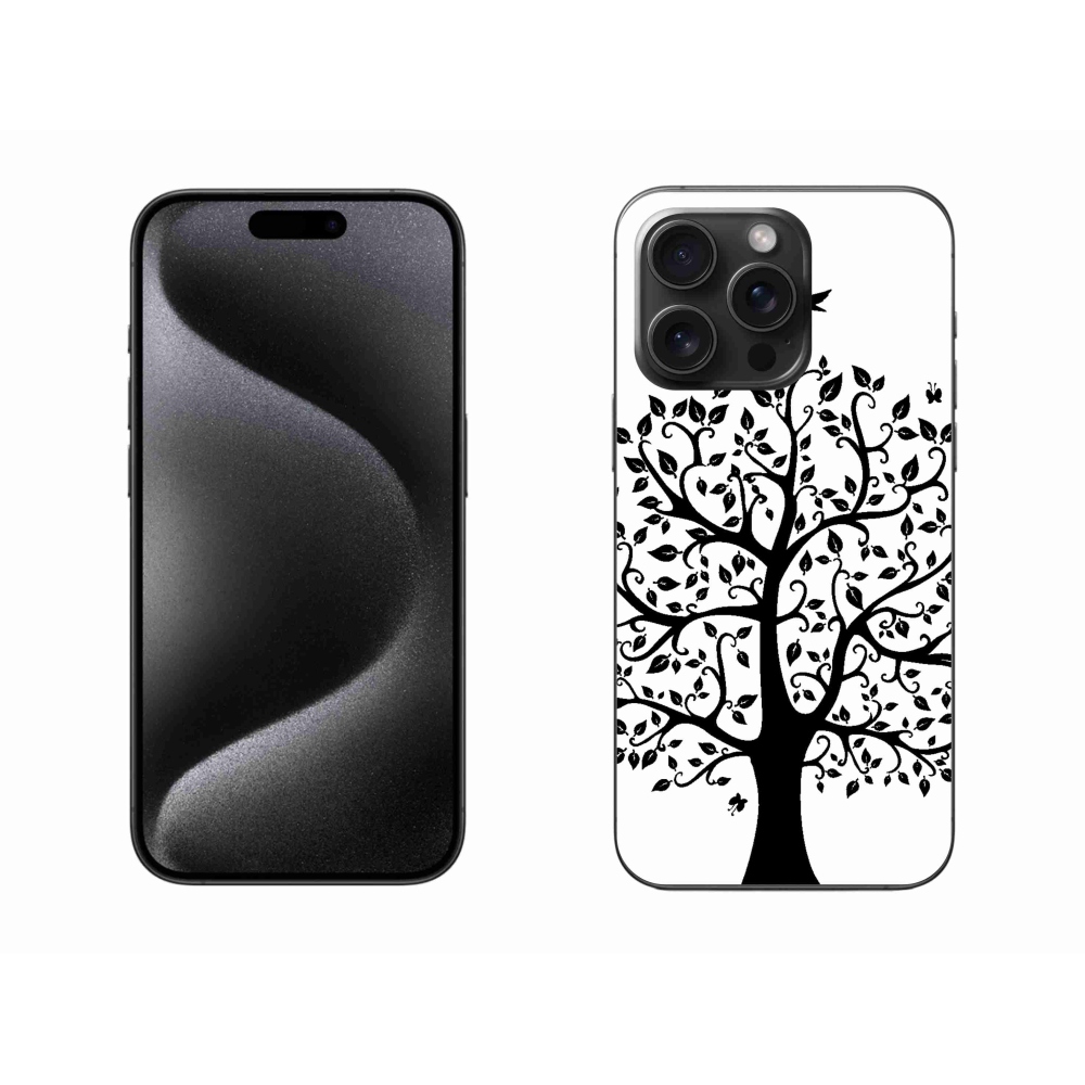 Zselés borítás mmCase iPhone 15 Pro Max készülékhez - fekete és fehér fa