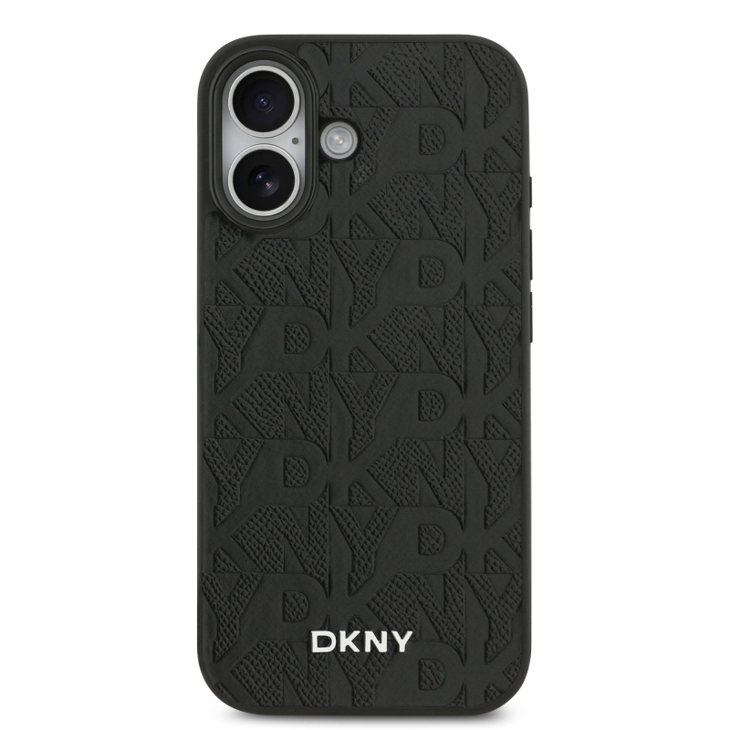 DKNY PU bőr rácsos mintás Magsafe hátlap iPhone 17 fekete