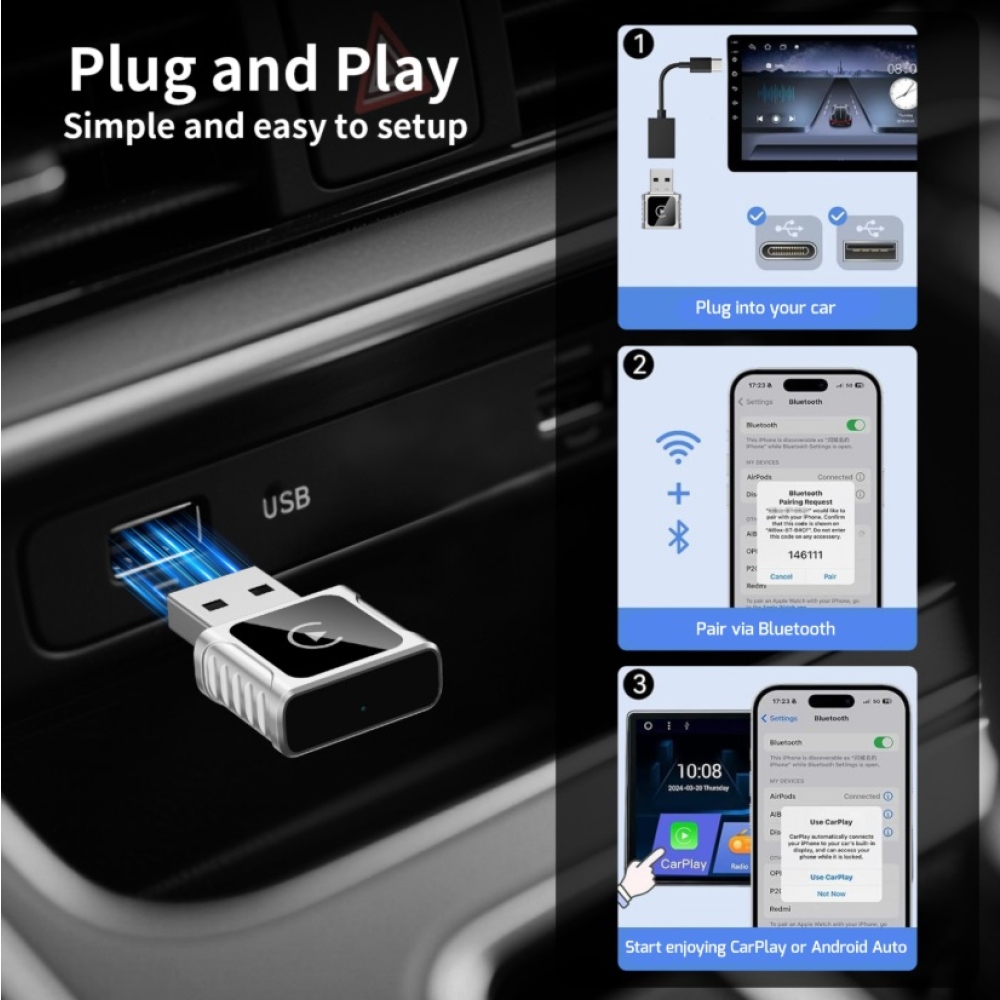 Swissten adapter Carlink - Apple Carplay / Android Auto (+ USB-A / USB-C adapter)