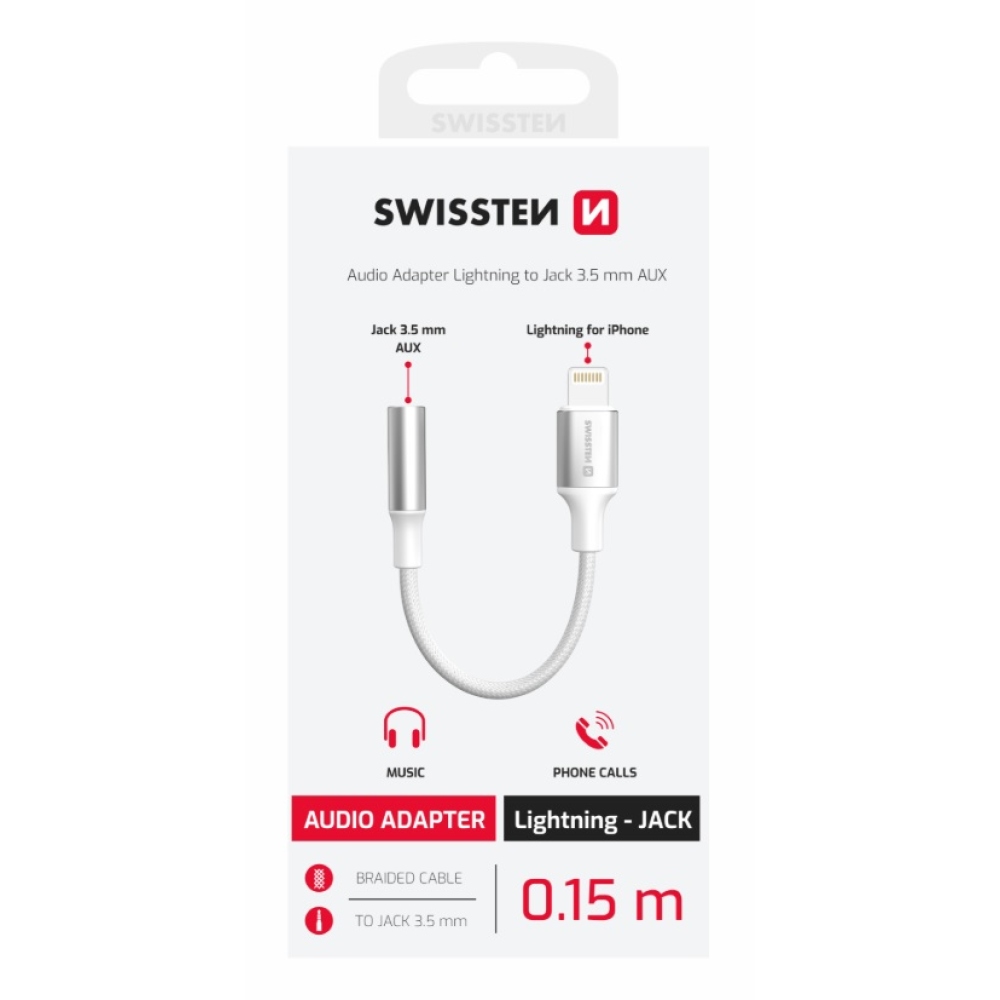 Swissten audio adapter textil villám (férfi) / 3,5 mm AUX 0,15 m
