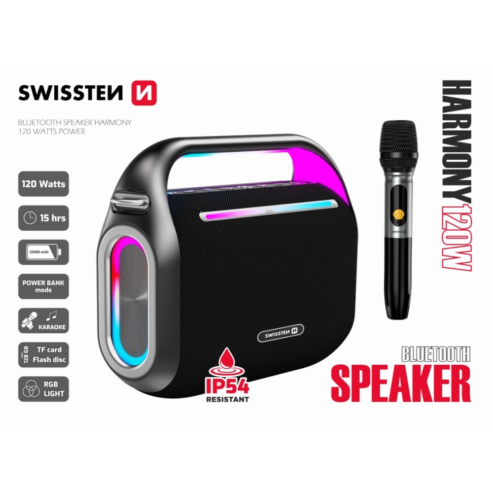 SWISSTEN Bluetooth hangszóró Harmony 120W - fekete színben