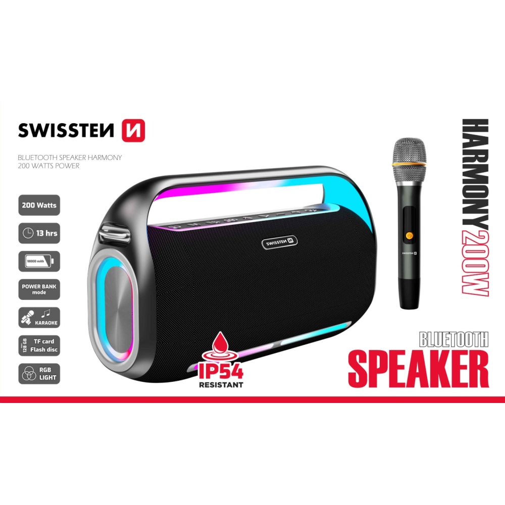 SWISSTEN Bluetooth hangszóró Harmony 200W - fekete