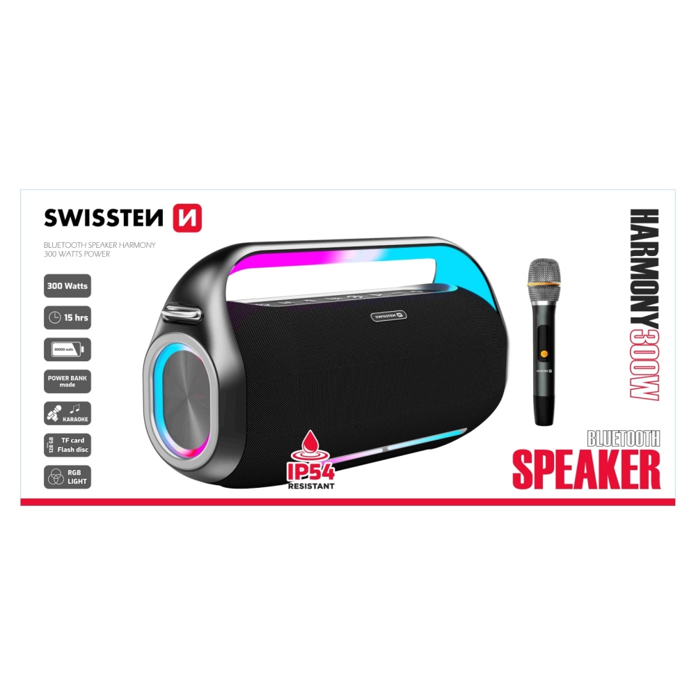 SWISSTEN Bluetooth hangszóró Harmony 300W - fekete
