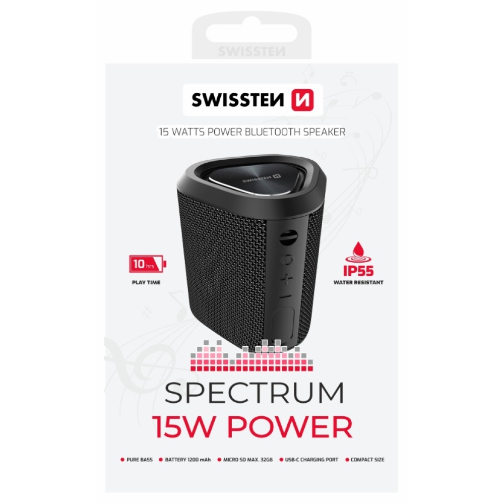 SWISSTEN Bluetooth hangszóró Spectrum 15 W - fekete színben