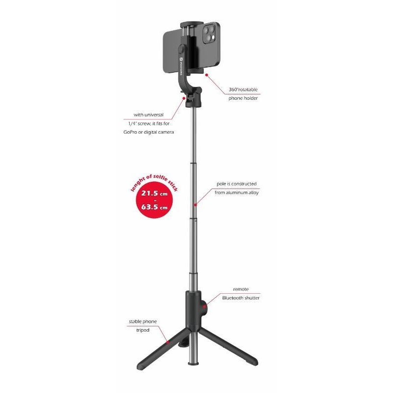 Swissten Bluetooth szelfibot Tripod Pro - fekete