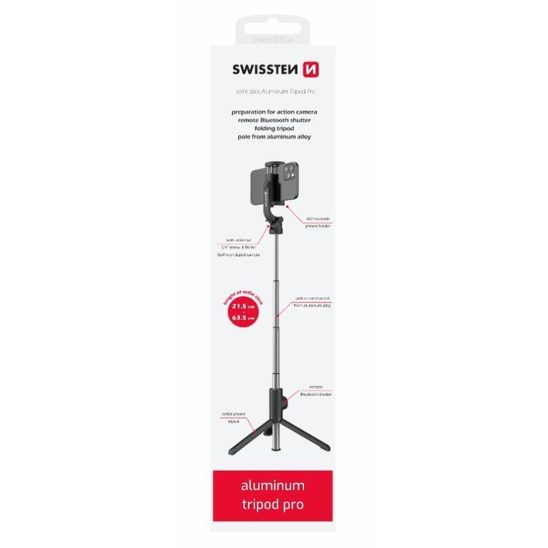 Swissten Bluetooth szelfibot Tripod Pro - fekete
