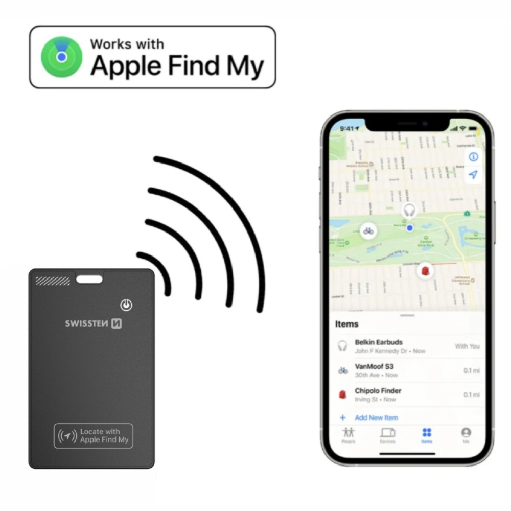 Swissten Smart Locator az Apple Find My funkcióval - Fekete