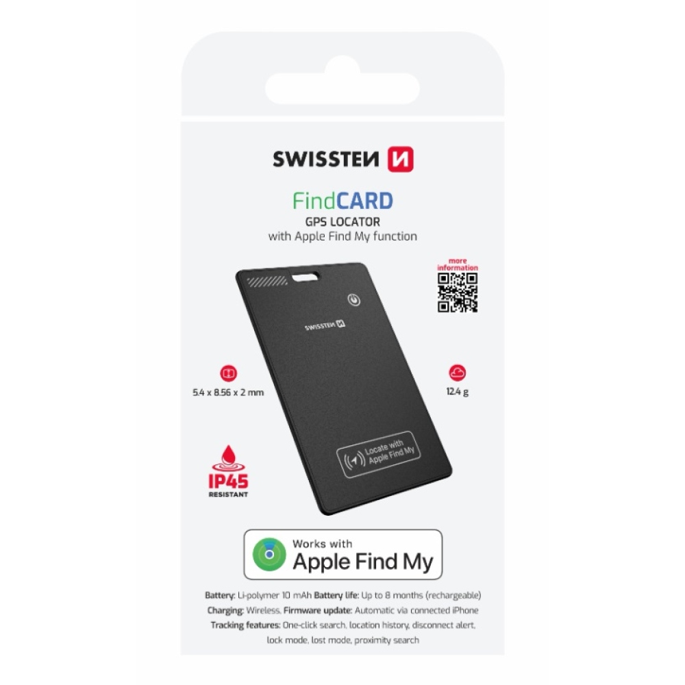 Swissten Smart Locator az Apple Find My funkcióval - Fekete
