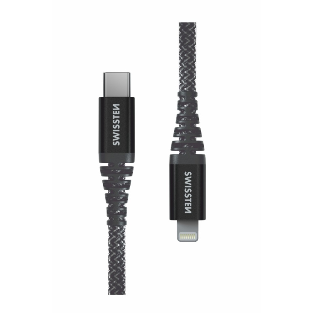 Swissten adatkábel aramid erősítésű USB-C/Lightning 1,5 m - antracit