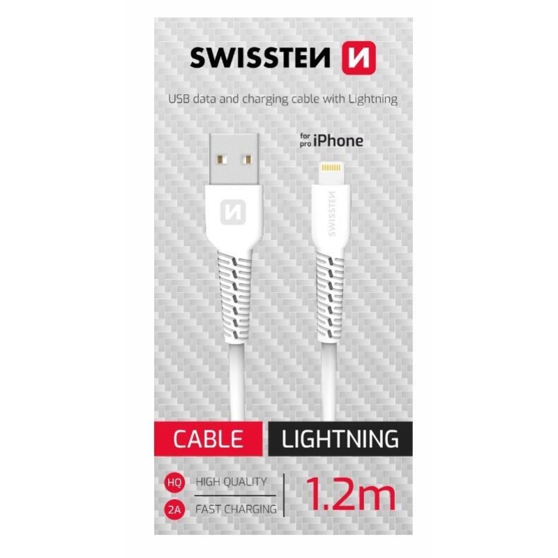 Swissten USB/Lightning adatkábel 1,2 m - fehér