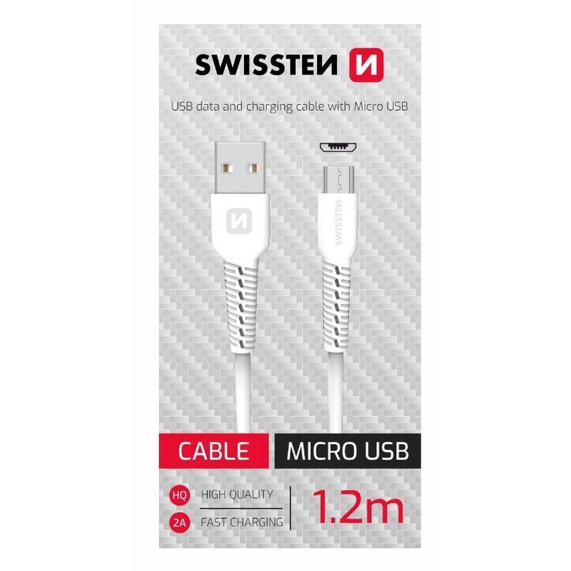 Swissten USB/mikro USB adatkábel 1,2 m - fehér