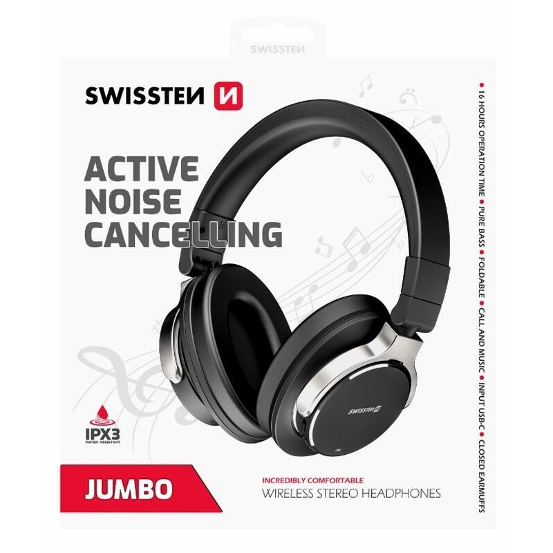 Swissten jumbo ANC bluetooth sztereó fejhallgató - fekete