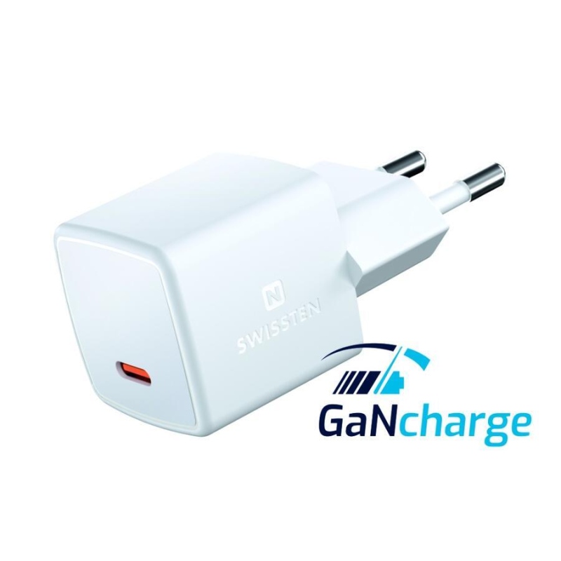 Swissten GaN USB-C 25W mini hálózati adapter - fehér