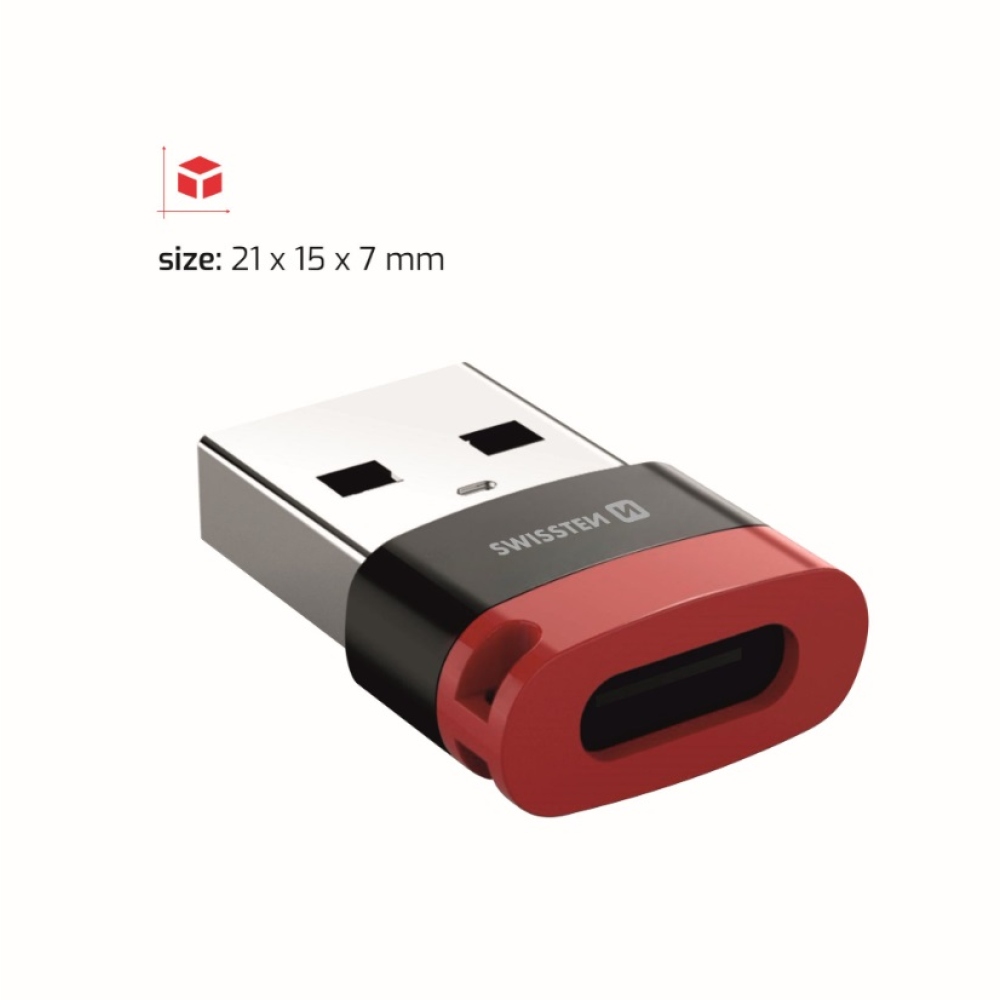 SWISSTEN DataGUARD USB-A (férfi)/USB-C (női) töltőadapter adatzárral - fekete színben