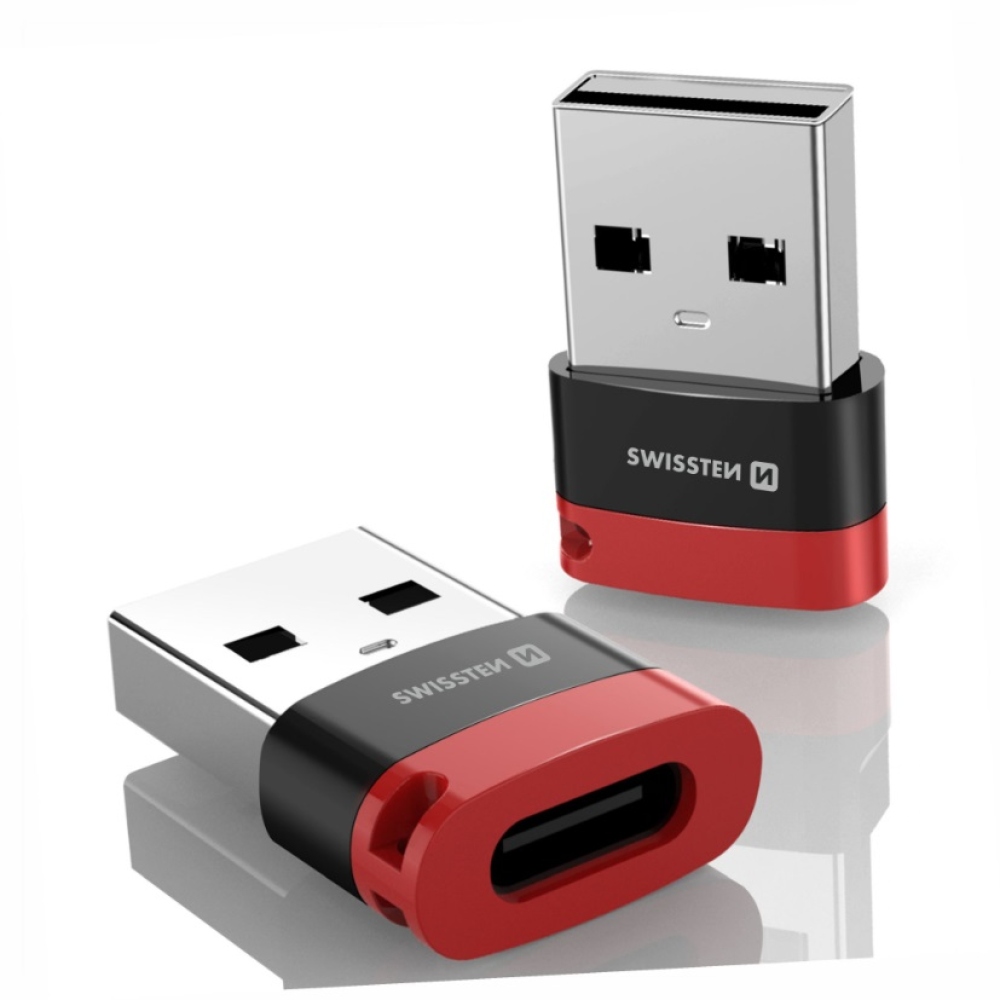 SWISSTEN DataGUARD USB-A (férfi)/USB-C (női) töltőadapter adatzárral - fekete színben