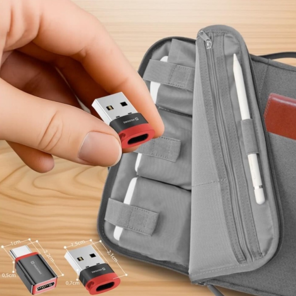 SWISSTEN DataGUARD USB-A (férfi)/USB-C (női) töltőadapter adatzárral - fekete színben