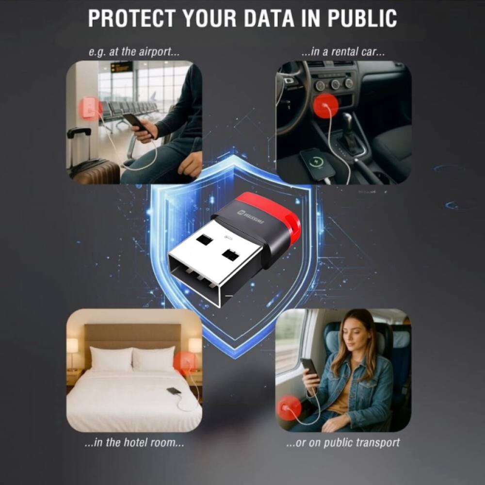 SWISSTEN DataGUARD USB-A (férfi)/USB-C (női) töltőadapter adatzárral - fekete színben