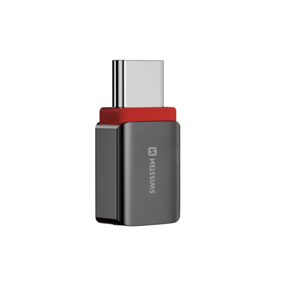 SWISSTEN DataGUARD USB-C (hím)/USB-C (női) töltőadapter adatzárral - fekete színben