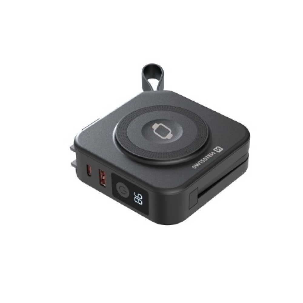 Swissten Powerbank All-in-one Pro cserélhető villákkal (USA, EU, UK) 10000 mAh 20 W - fekete