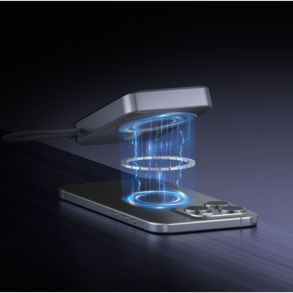 Swissten Powerbank MagSafe Qi2 15 W, 10000 mAh beépített USB-C kábellel - fekete