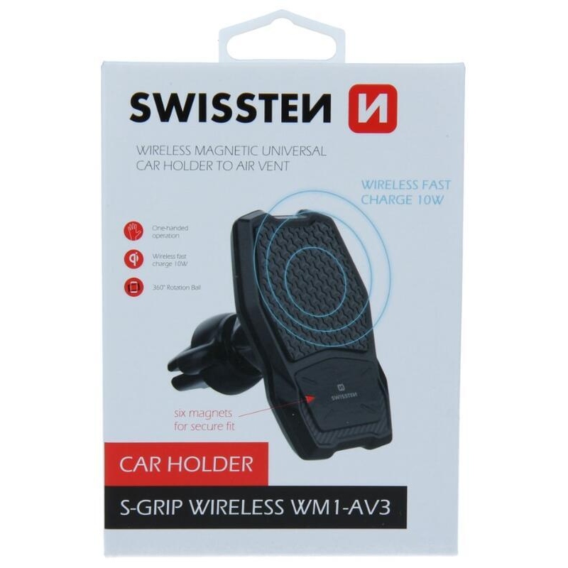 Swissten S-GRIP WM1-AV3 Mágneses ventilátortartó vezeték nélküli töltéssel - fekete színben