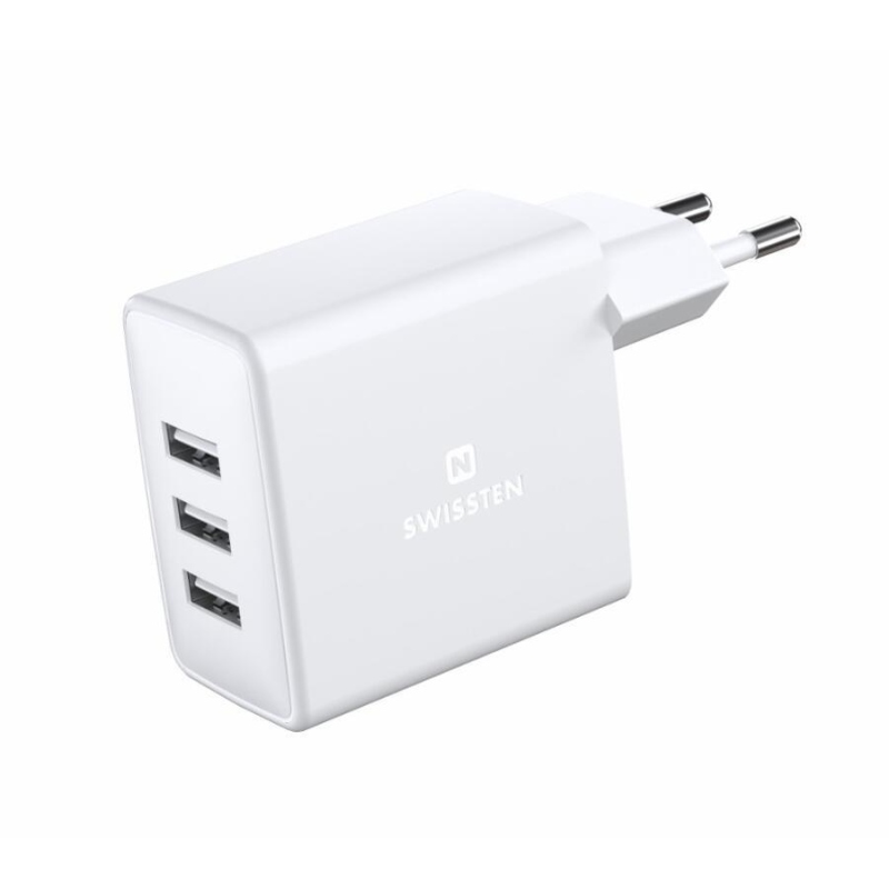 Swissten hálózati adapter 3x USB, 3A, 15W - fehér
