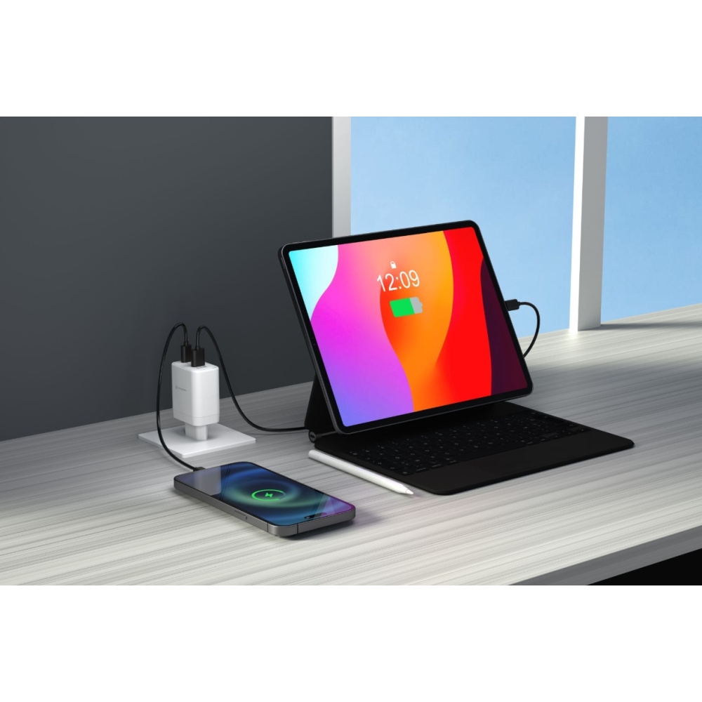 SWISSTEN core GaN hálózati adapter 1x USB-C 45W PD + 1x USB-A 18W QC - fehér