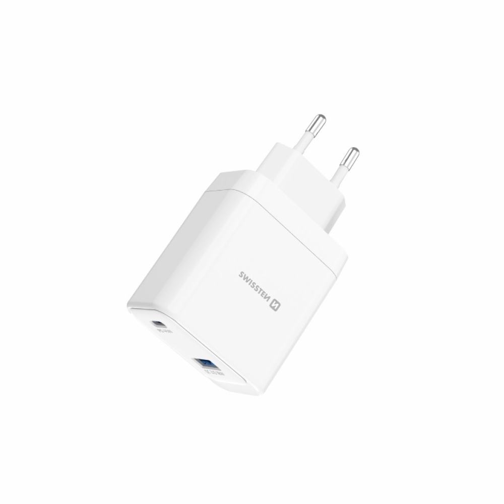 SWISSTEN core GaN hálózati adapter 1x USB-C 45W PD + 1x USB-A 18W QC - fehér