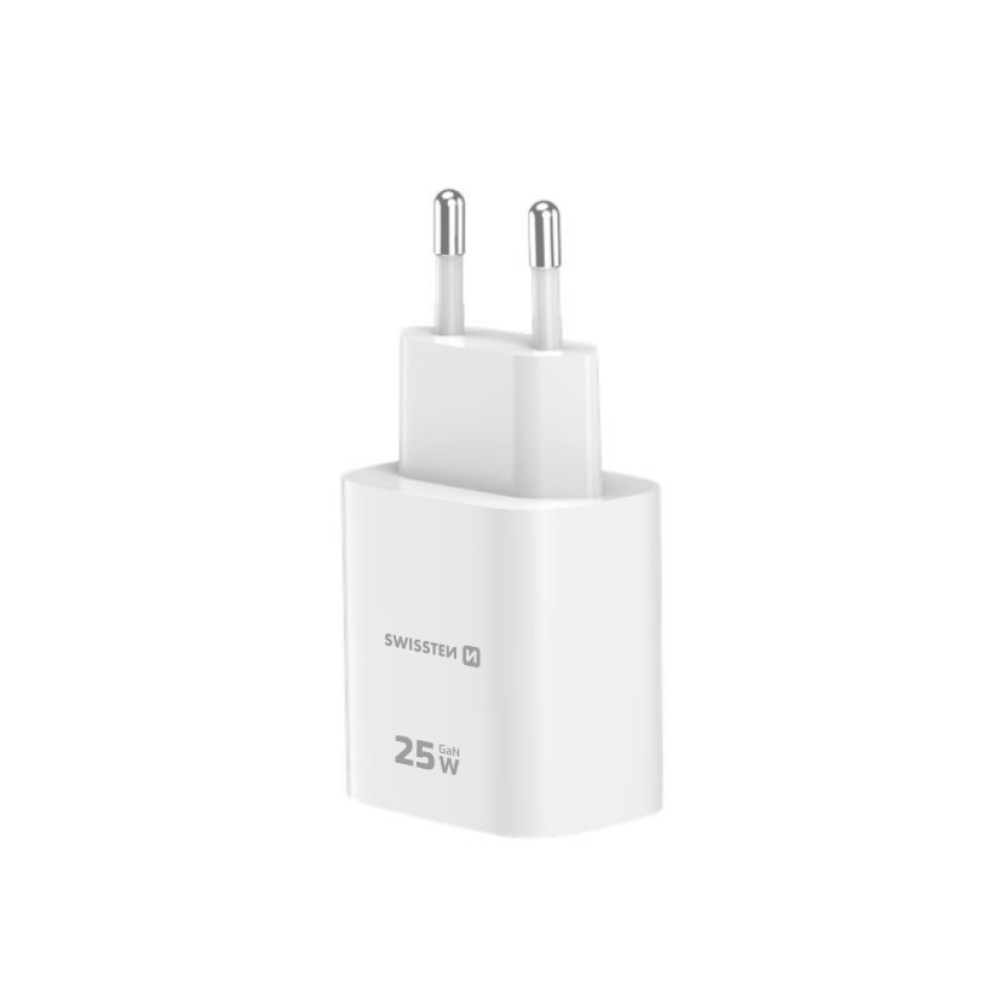 SWISSTEN hálózati adapter szélső 1x USB-C PD 25W + 1x USB-A 18W QC - fehér